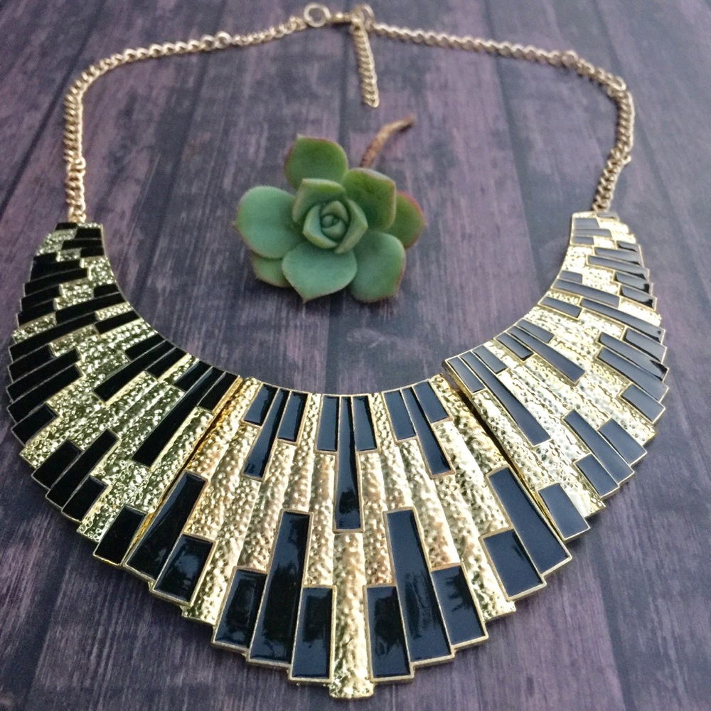 Modern Industrial Black Enamel Bib Necklace - image 4